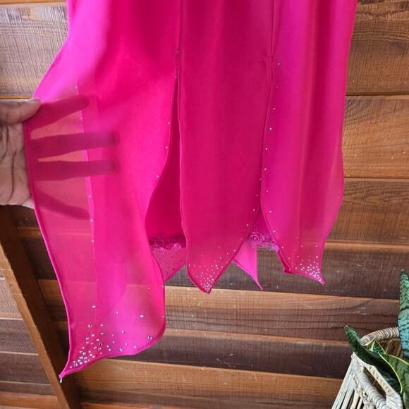 90s Y2K Scassi Pink Petal Hem Midi Skirt L Rhinestone Embroidered Fairy Festival - Picture 5 of 10